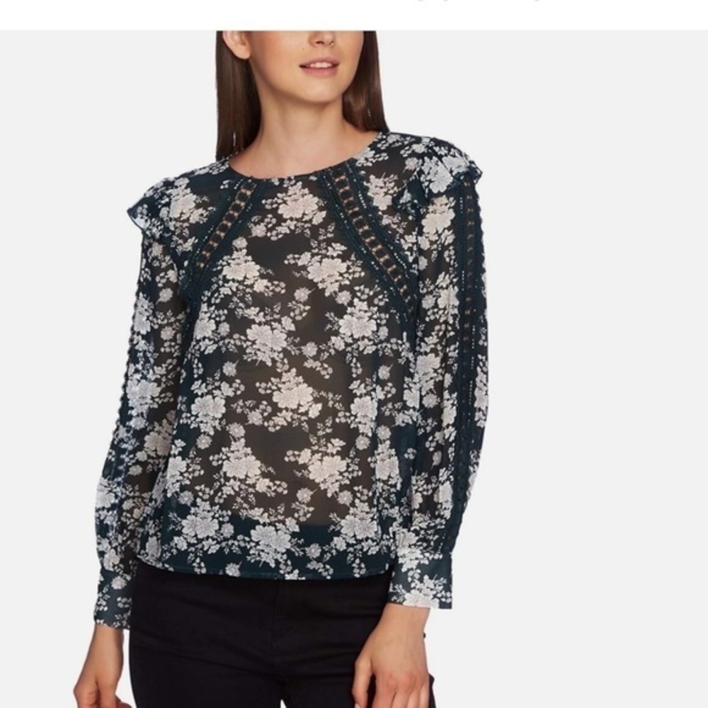 Floral Print Sheer Lace-Inset Floral Blouse Cypress Pine Size Xl . 1 State